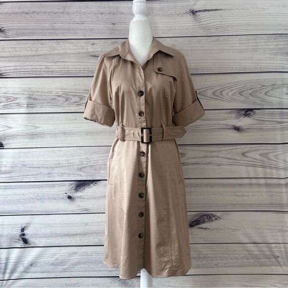 Ann Taylor Tan Khaki Button Down Belted Trench Dress - Picture 1 of 9